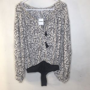 Free people bodysuit blouse floral black S New